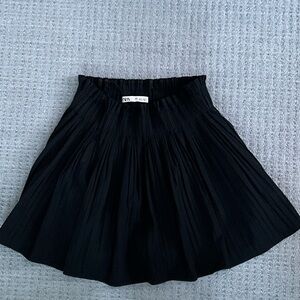 Zara High Waist Shirred Black Skirt